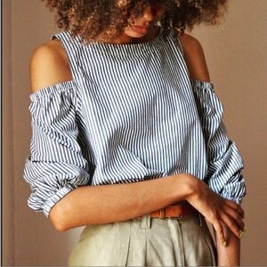 Gap Blue White Striped Cold Shoulder Blouse XS